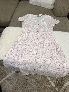LOFT Pink Dot-Print Button-Front Maxi Dress